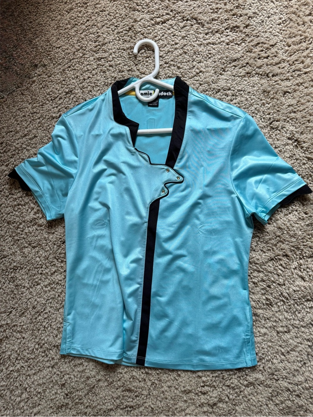 jamie sadock Aqua Short Sleeve Top with Black Trim
